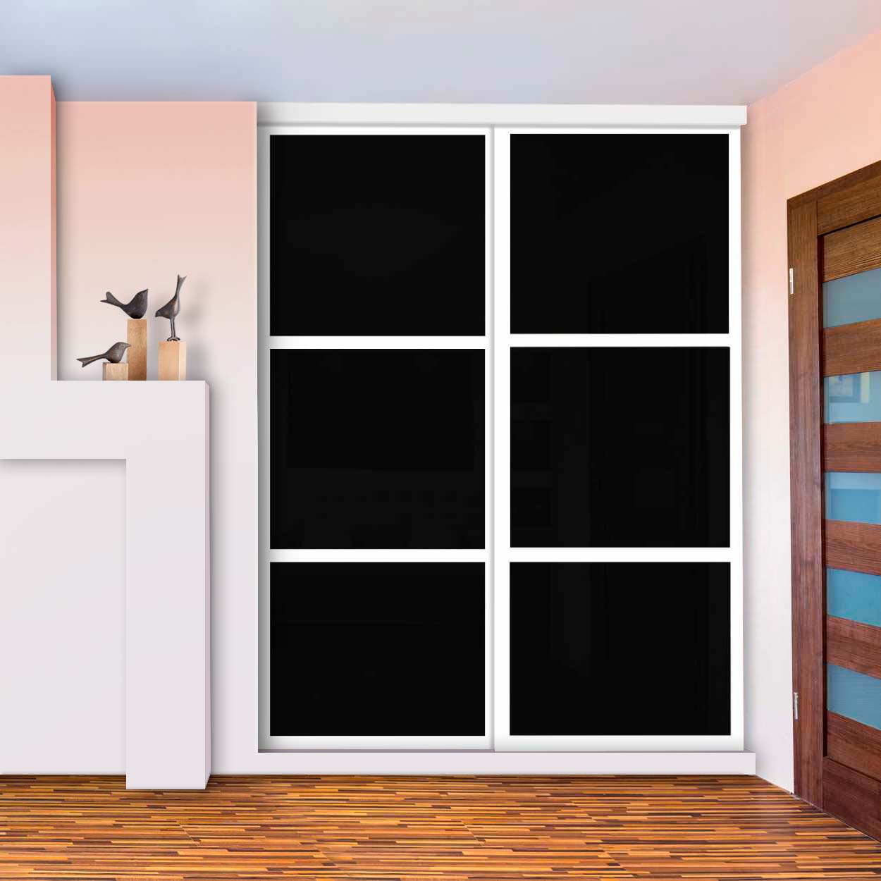 Puerta De Closet Con 2 Paneles - Vidrio Pintado Negro Y Espejo BMSC-2137